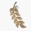 25 (1) Elegant Gold-Plated Leaf Pearl Brooch Pin with American Diamonds