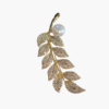 25 (2) Elegant Gold-Plated Leaf Pearl Brooch Pin with American Diamonds